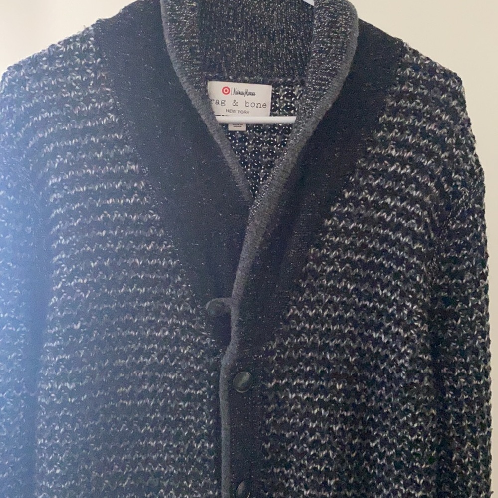 Neiman Marcus Rag & Bone men’s black/gray cardigan knit sweater Size Large - Picture 3 of 9